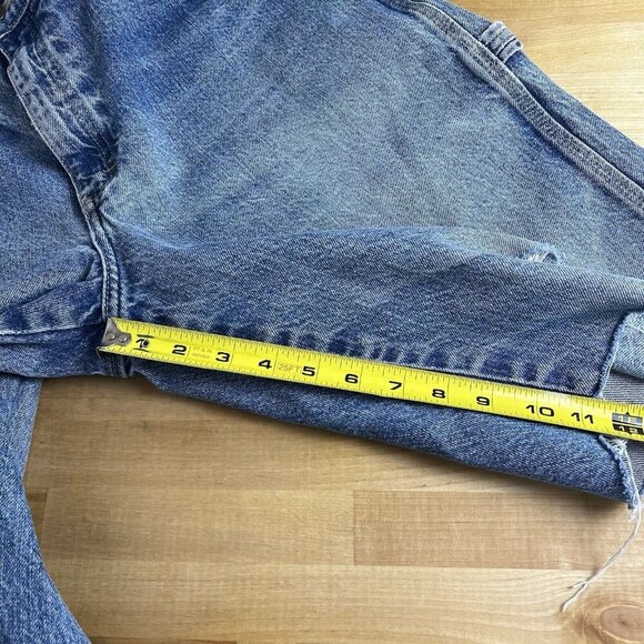 Dickies Shorts Mens 34 Blue Denim Carpenter Cut Offs Distressed‎ Holes Stains - Picture 8 of 8